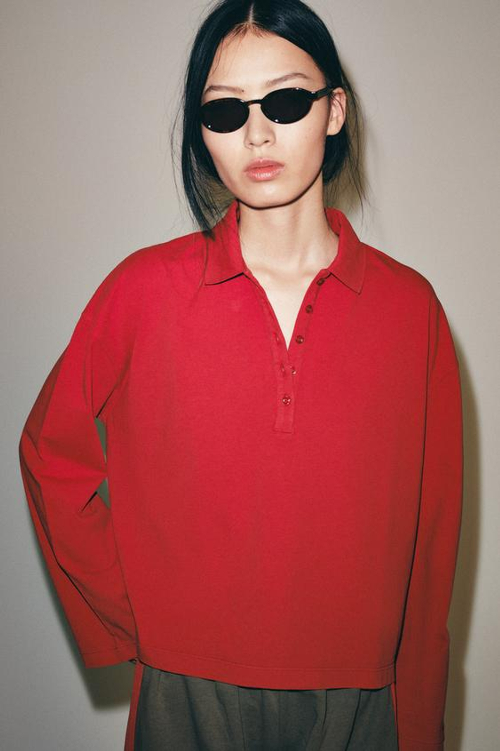 ZARA ПОЛО С ДЛИННЫМИ РУКАВАМИ, КРАСНЫЙ