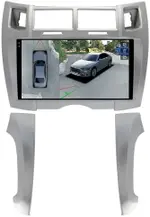 Магнитола для Toyota Vitz 2, Yaris 2 2005-2011 (рамка серебро тип 2) - FarCar BX9-360-9647F2S монитор 9.5" 2K QLED на Android 13, Быстрая, CarPlay, 4G SIM-слот, 4 камеры в комплекте