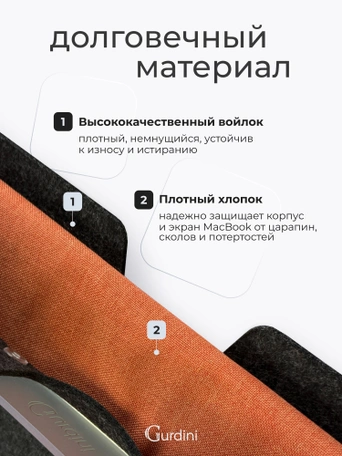 Конверт Gurdini Felt Envelope для Macbook Air 15 Cерый