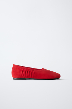 ZARA - FRUIT OF THE LOOM™ КОЖАНЫЕ БАЛЕТКИ, КРАСНЫЙ