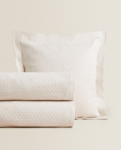 ZARA HOME ПОКРЫВАЛО ИЗ ХЛОПКА С УЗОРОМ, БЕЖЕВЫЙ