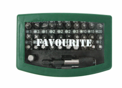 Биты для шуруповертов FAVOURITE FAV 32 SETS , в кейсе 32 предмета: 30 бит (25 мм), переходник для торцевых головок (25 мм), адаптер с быстрозаж. патрон. 60 мм.