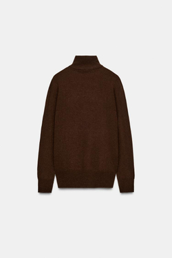 ZARA СВИТЕР ИЗ 100% ЭКСТРАМЯГКОЙ ШЕРСТИ, КОРИЧНЕВЫЙ