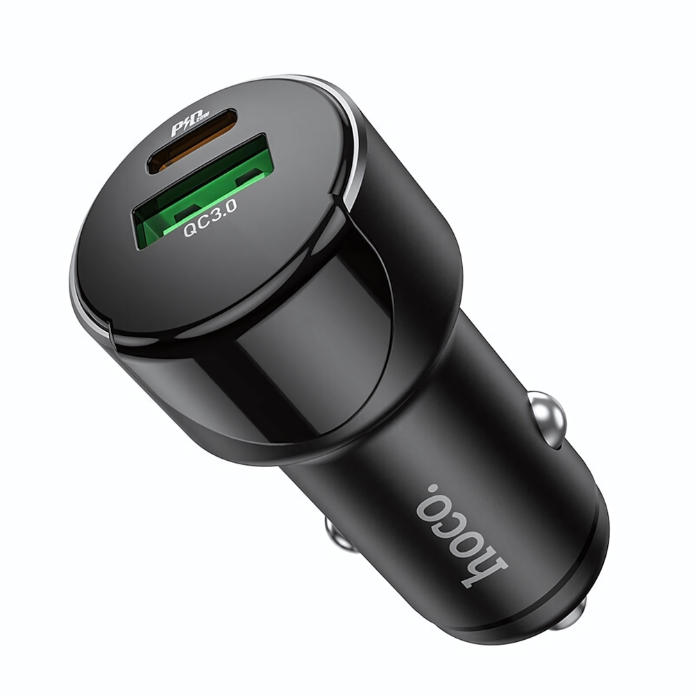 Автомобильное зарядное устройство HOCO Z42 PD20W+QC3.0 3A Type-C+USB дисплей Black
