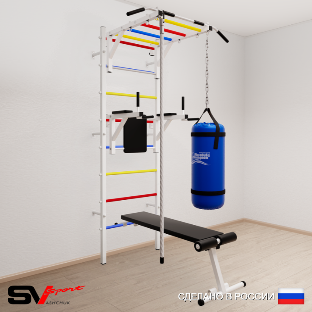 Шведская стенка Sv Sport 5503 (Турник рукоход/Брусья/Скамья/Канат/Цепь/Мешок 30кг)