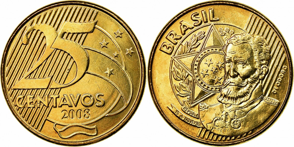 Бразилия 25 сентаво, 1998 - 2025 Деодору да Фонсека XF