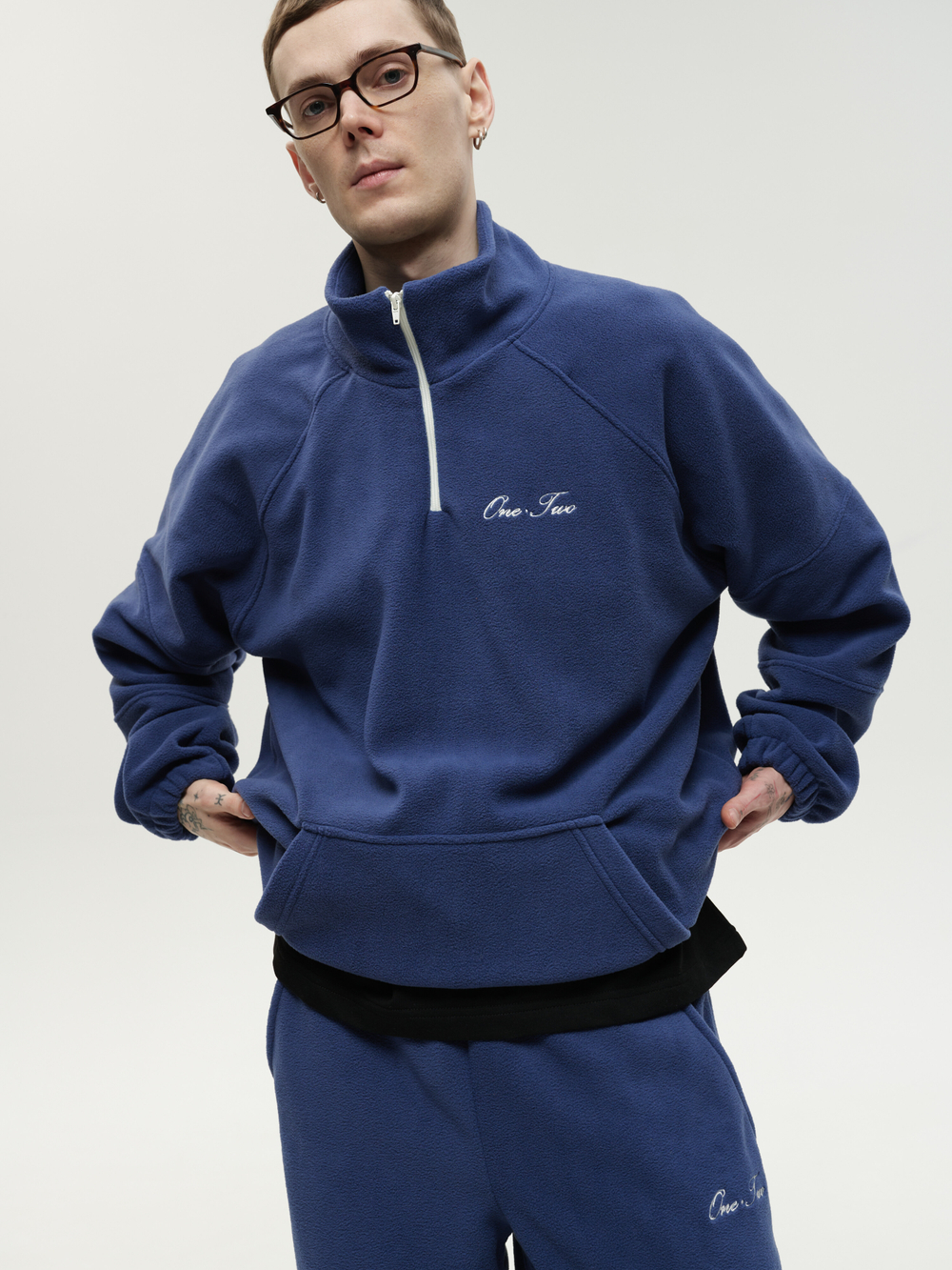 Drawstring Half-Zipped Sweatshirt Navy Smoke