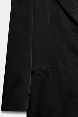 ZARA АТЛАСНОЕ ПАЛЬТО С ПОДПЛЕЧНИКАМИ, ЧЕРНЫЙ