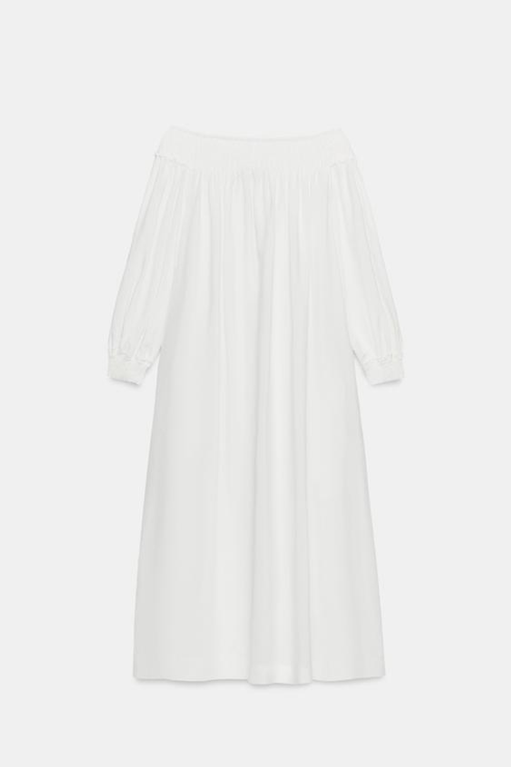 ZARA ПЛАТЬЕ МИДИ С ОТКРЫТЫМИ ПЛЕЧАМИ — ZW COLLECTION, БЕЛЫЙ