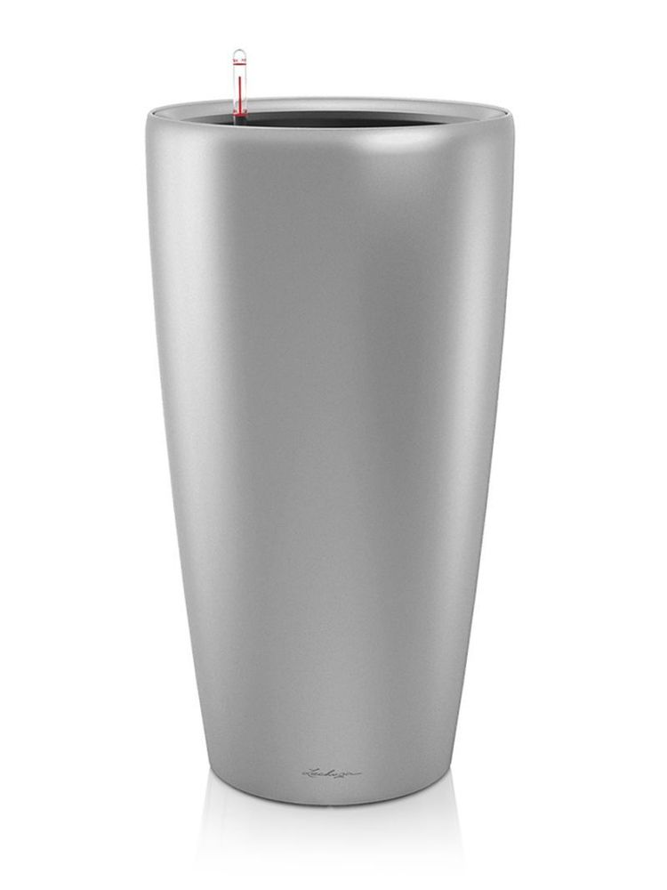 Кашпо Lechuza "Rondo Complete silver metallic" (пластик), D40xH75 см