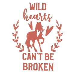 принт Wild hearts can't be broken с лошадью, сердцами и лавровыми ветвями в терракотовом цвете