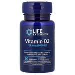 Life Extension, витамин D3, 125 мкг (5000 МЕ), 60 капсул