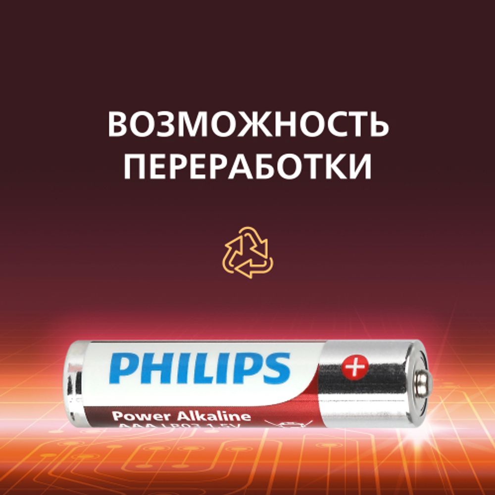 Батарейки Philips LR03P12W/51 ААА алкалиновые 1,5v 12 шт. LR03-12BL Power | Батарейки Щелочные (Алкалиновые)