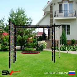 Уличная шведская стенка Sv Sport рукоход с комплектом турник прямой У5224 (Турник/Гнездо 80см/Канат/кольца/лестница/Сетка)