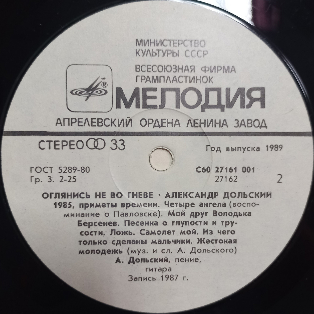 Александр Дольский / Оглянись Не Во Гневе (LP)