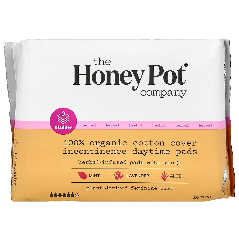 The Honey Pot Company, Ватные диски с крыльями на травах, органическое недержание в дневное время, 16 шт.