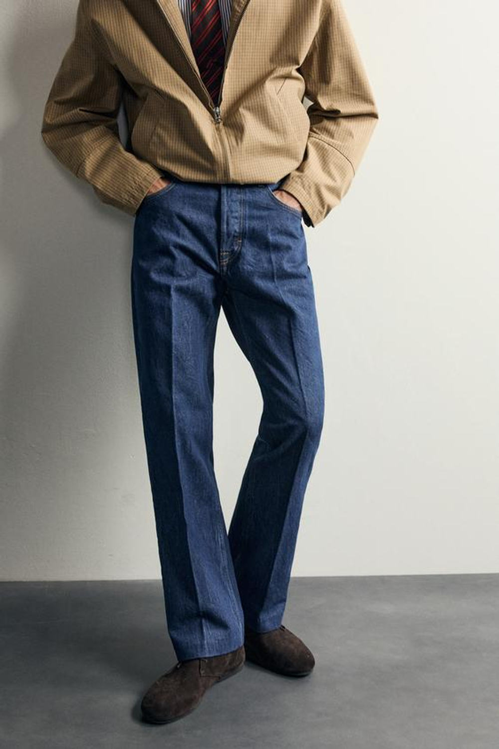 ZARA X AARON LEVIN ДЖИНСЫ BOOTCUT СО СТРЕЛКАМИ, СИНИЙ