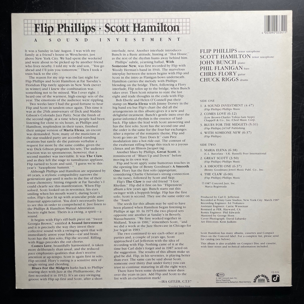 Flip Phillips & Scott Hamilton ‎– A Sound Investment (Германия 1987г.)