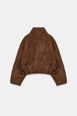 ZARA КОРОТКАЯ КУРТКА ИЗ ИСКУССТВЕННОЙ ЗАМШИ, КОРИЧНЕВЫЙ
