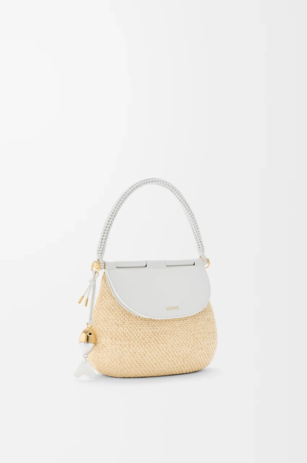 Loewe Средняя сумка Pescador из рафии и телячьей кожи, натуральный/белый