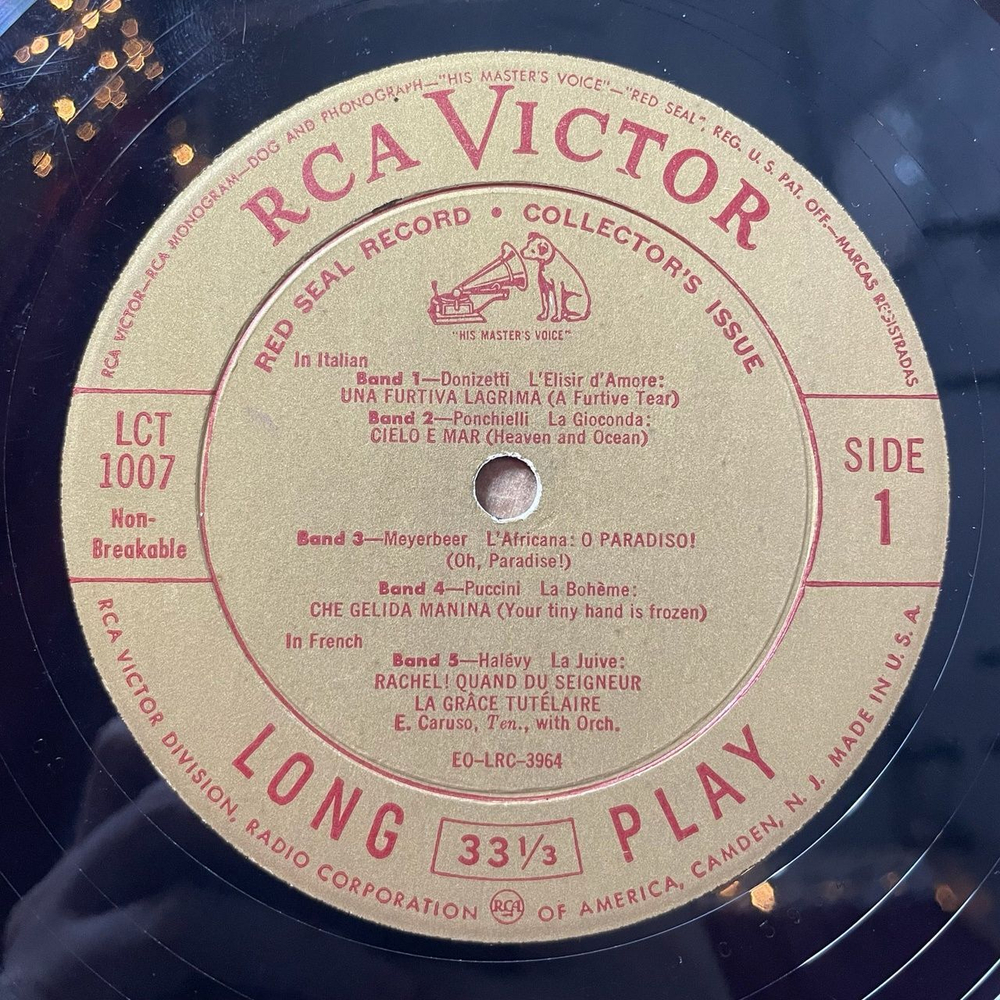 Винтажная виниловая пластинка LP Caruso Карузо A Treasury Of Immortal Performances (USA 1951)