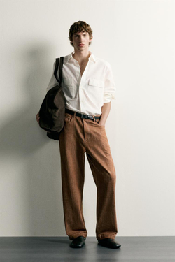 ZARA БРЮКИ RELAXED FIT С КОНТРАСТНОЙ ПРОСТРОЧКОЙ, ТЕМНЫЙ ЧЕРЕПИЧНЫЙ