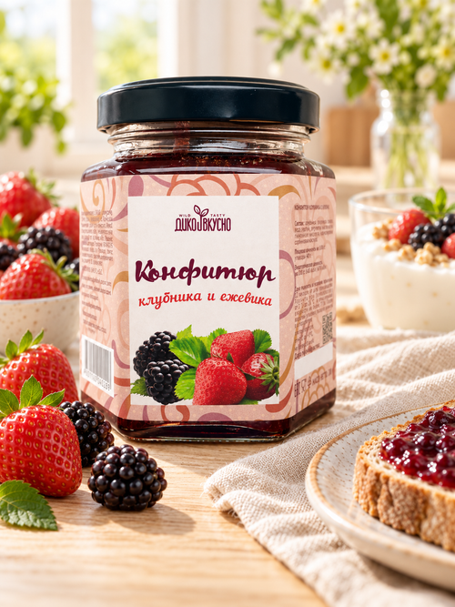 Конфитюр Клубника и ежевика / 200гр / стеклобанка/ ТМ Дико Вкусно