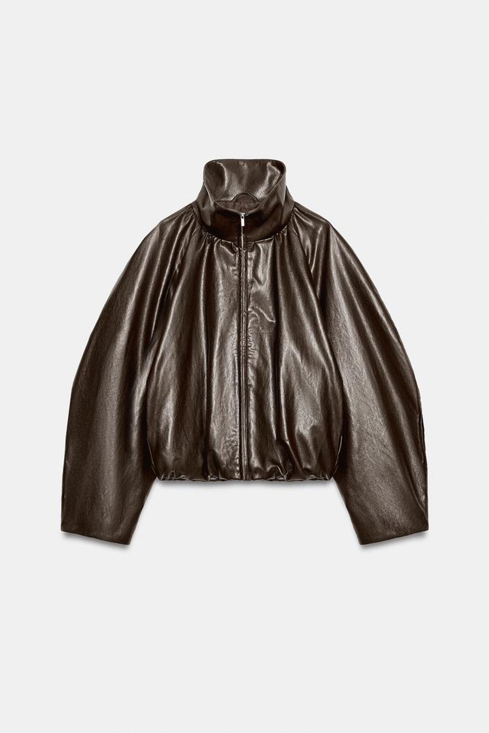 ZARA КУРТКА ИЗ ТЕХНИЧНОЙ ТКАНИ СО СБОДКАМИ, КОРИЧНЕВЫЙ