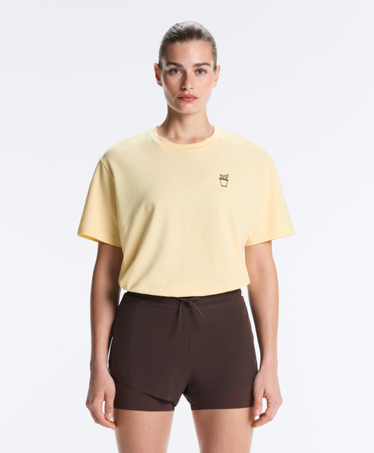 Oysho Футболка Boxy из смесового хлопка с надписью, желтый