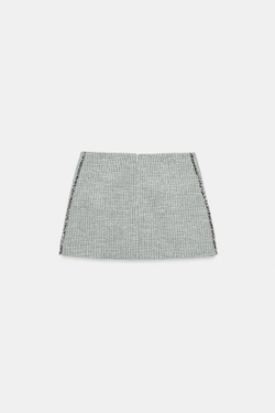 ZARA СТРУКТУРИРОВАННАЯ МИНИ-ЮБКА С НЕОБРАБОТАННЫМ КРАЕМ, ЗЕЛЕНЫЙ/ЭКРЮ