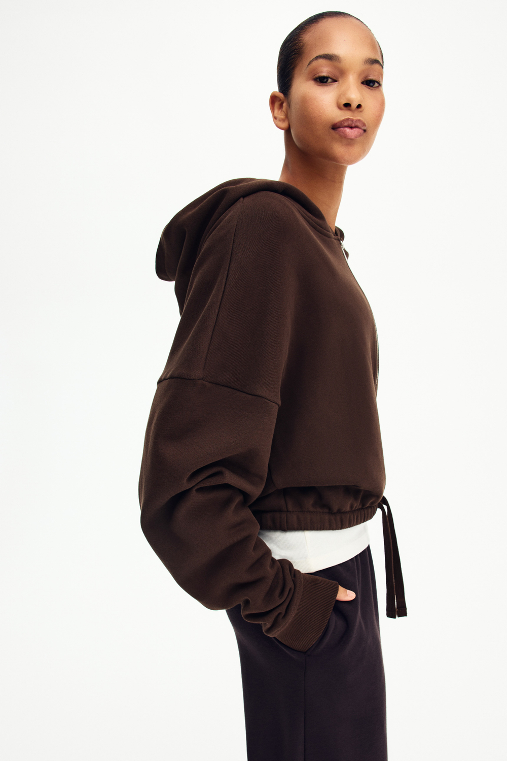 Укороченная толстовка на молнии с кулиской - H&M