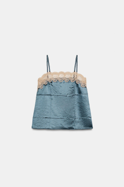 ZARA КРУЖЕВНОЙ ТОП В БЕЛЬЕВОМ СТИЛЕ — ZW COLLECTION, СИНИЙ
