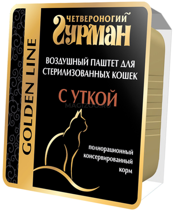 Четвероногий гурман Golden Line консервы для стерилизованных кошек и кастрированных котов "Воздушный паштет с уткой", 100 г