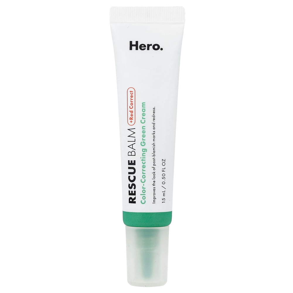 Hero Cosmetics, Rescue Balm + Red Correct, зелёный крем для коррекции цвета, 15 мл