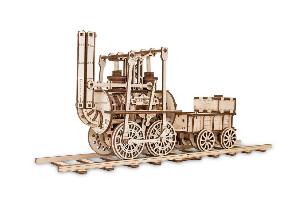 Локомотив №1 - Eco Wood Art - Деревянный конструктор, 3D пазл, сборная механическая модель, паровоз