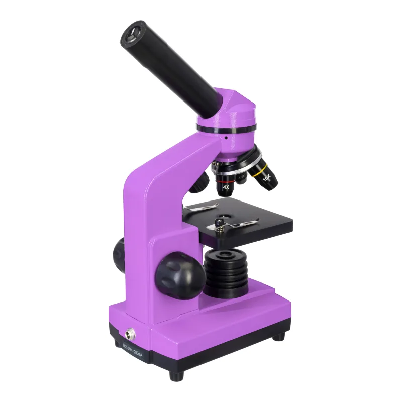 Микроскоп Levenhuk Rainbow 2L Amethyst\Аметист - общий вид в ракурсе три четверти, сиреневый корпус
