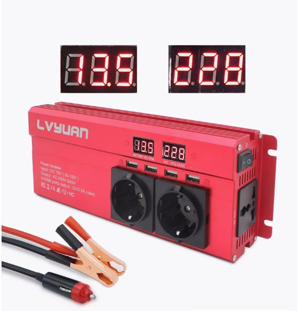 Инвертор 12V-220V 2600W б/накл Lvyuan( красный)
