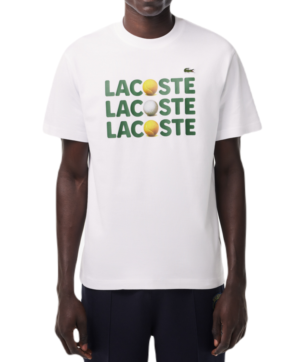 Мужская теннисная футболка Lacoste Heavy Cotton Tennis Ball Print T-Shirt - белый