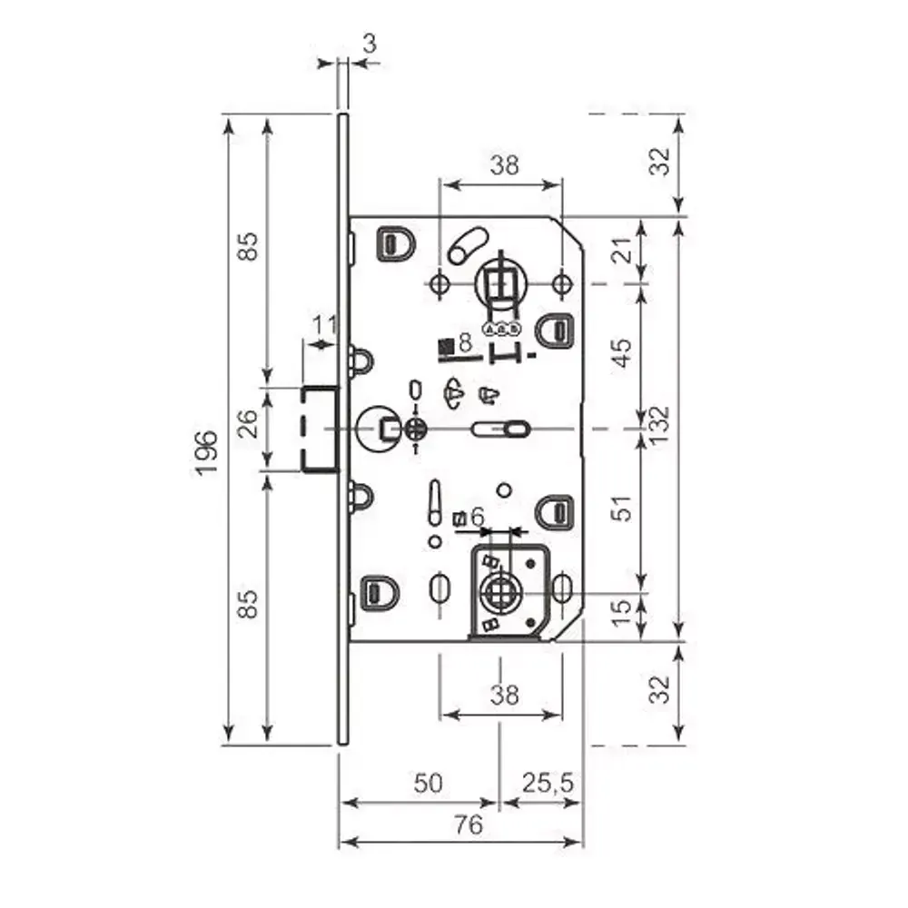 Замок межкомнатный AGB WC MEDIANA EV B01102.50.12 (античная бронза) без отв.планки /21725/