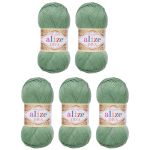 Пряжа Alize (Ализе) Diva / уп.5 мот. по 100 г, 350 м, 852 зелёный