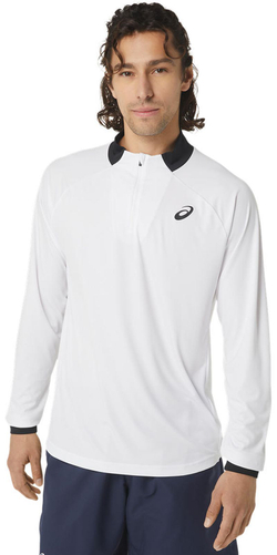 Мужская теннисная футболка Asics Men Court 1/2 Zip Long Sleeve Top - brilliant white