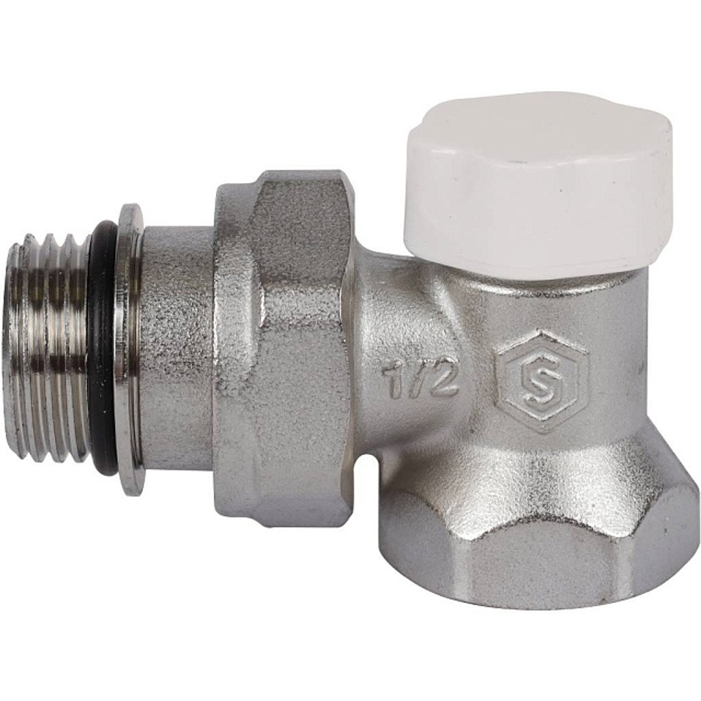 Клапан балансировочный угловой STOUT - 1/2" (ВР/НР-американка, PN10, Tmax 120°C, с самоуплотнением)