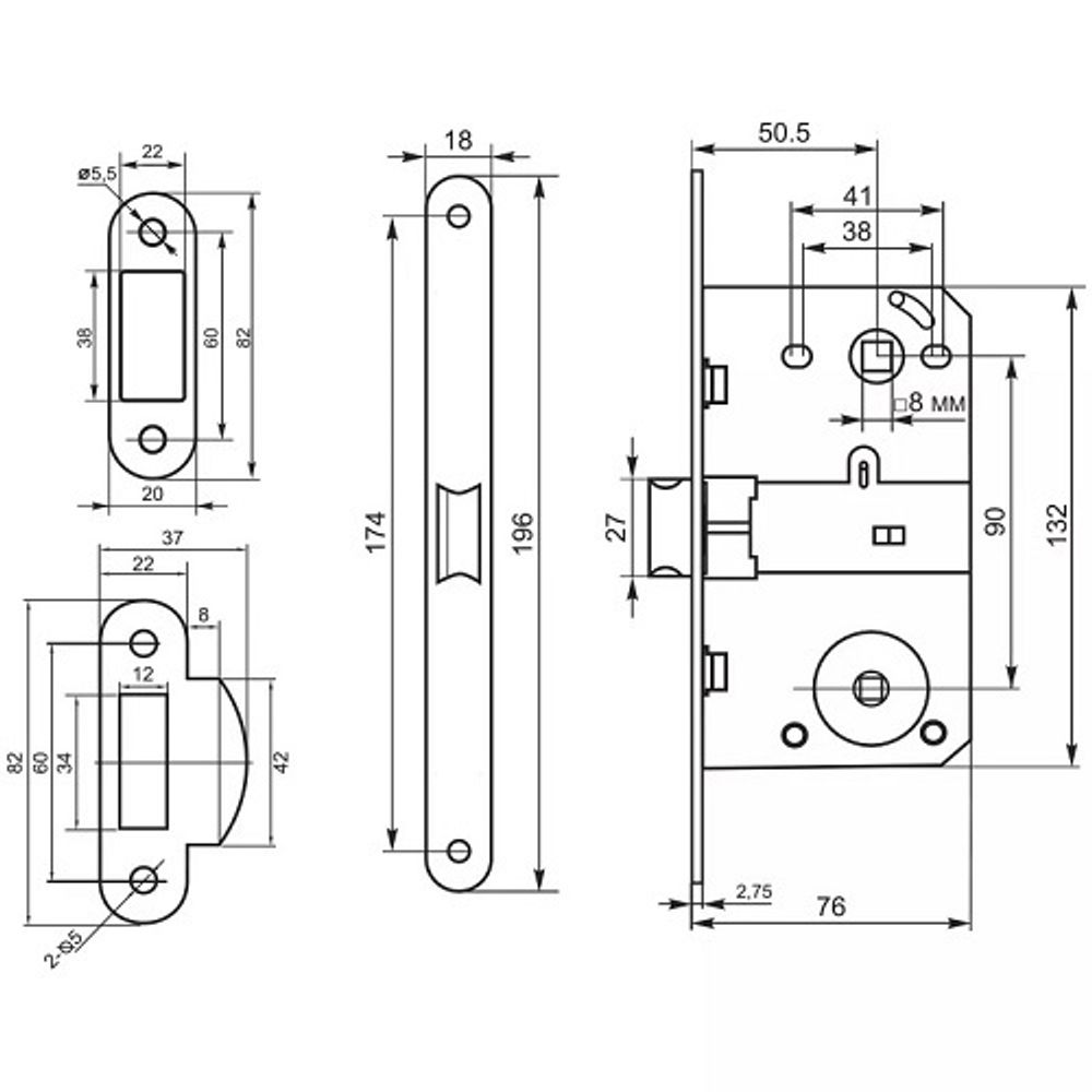 Защелка межкомнатная PALLADIUM 390 CP хром