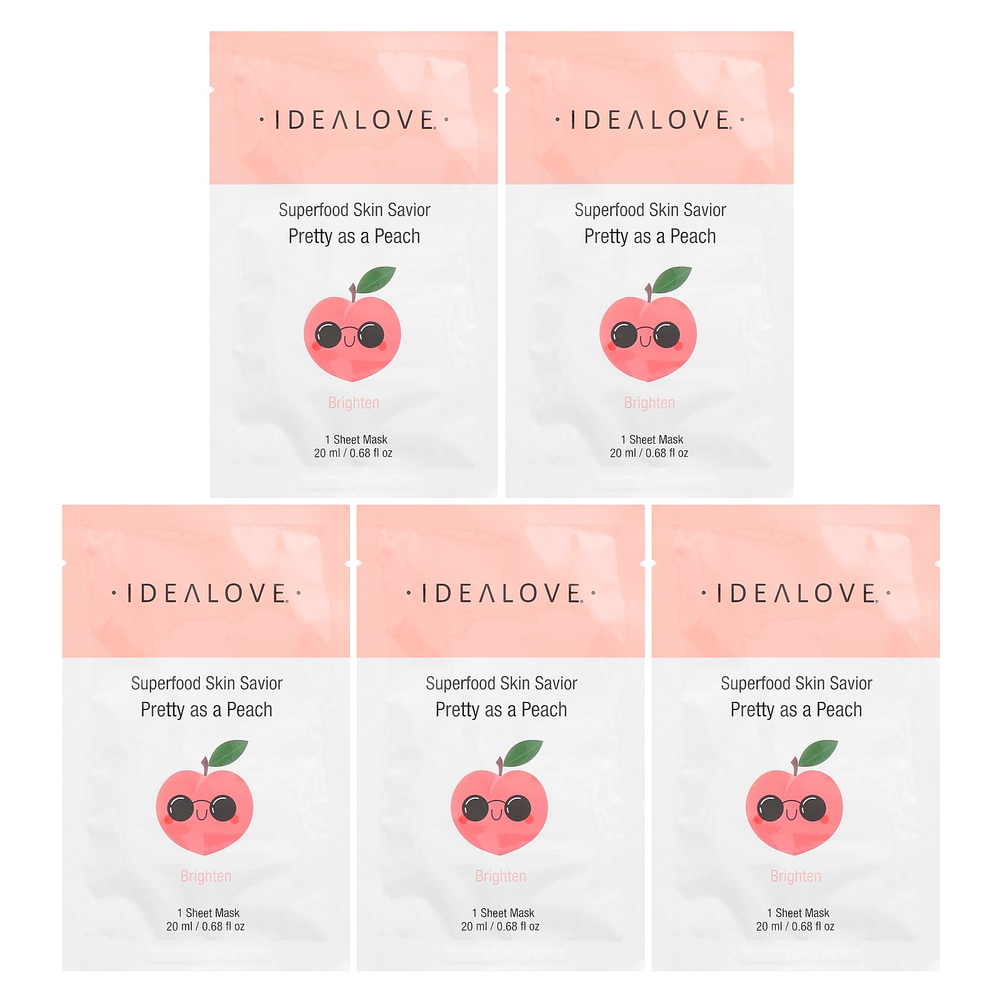 Idealove, Superfood Skin Savior, маска для лица с суперфудами, персик, 5 шт. по 20 мл