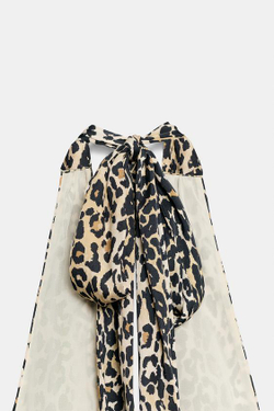 ZARA ДЛИННОЕ АТЛАСНОЕ ПЛАТЬЕ ХАЛТЕР, ЛЕОПАРДОВЫЙ