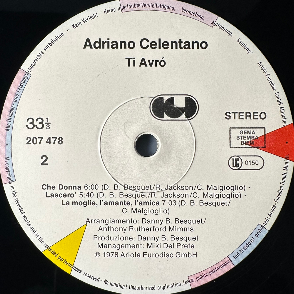 Adriano Celentano ‎– Ti Avró (Германия 1986г.)