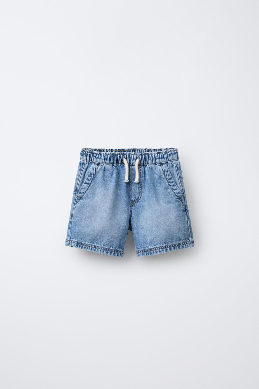 ZARA ДЖИНСОВЫЕ ШОРТЫ С ЭТИКЕТКОЙ, ВЫЦВЕТШИЙ СИНИЙ