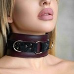 Ошейник из натуральной кожи бордо