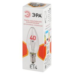Лампа накаливания ЭРА B-40-E14-230-CL 40Вт 230В свеча прозрачная цветная коробка Е14 | Лампа накаливания Свеча (B/C)