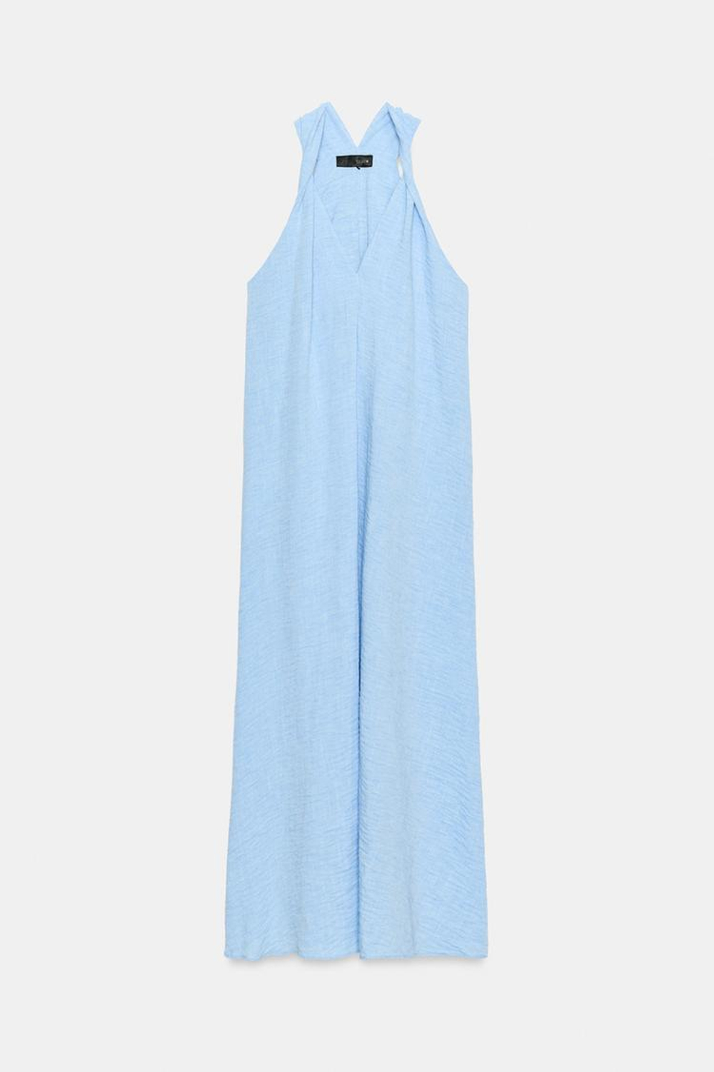 ZARA ДЛИННОЕ ПЛАТЬЕ С ДЕКОРАТИВНЫМИ УЗЛАМИ НА ПЛЕЧАХ, ГОЛУБОЙ